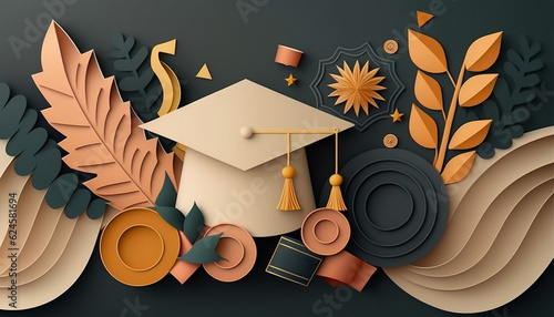 Graduation party background in paper cut style. Generative AI.