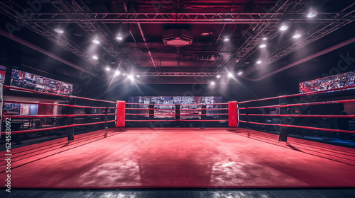 Professional boxing ring. Generative AI. © BornHappy