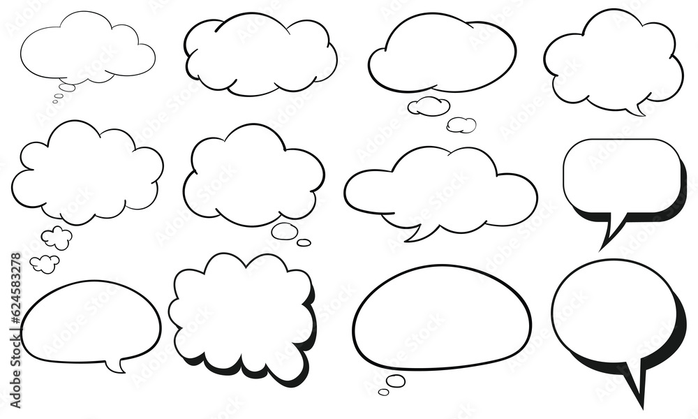 Fototapeta premium Set of comic speech bubbles. Empty comic speech ballons and elements in retro vintage and pop art style.