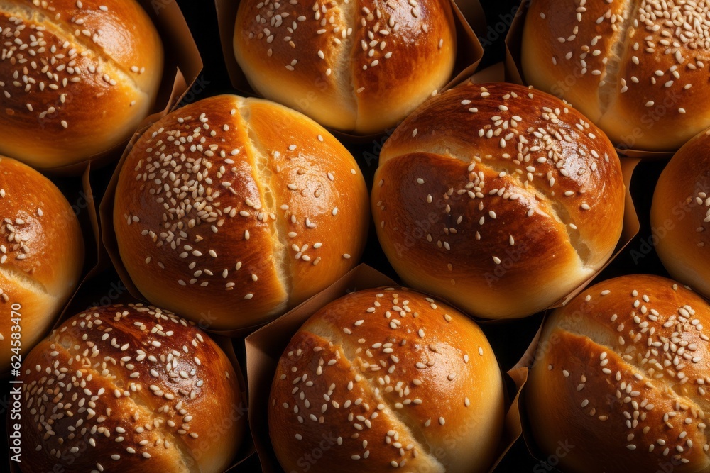 Sesame seeds are sprinkled on burger buns that have been made at home and baked in the oven. promotion for fast food, a special deal for starting a business. selective focus.