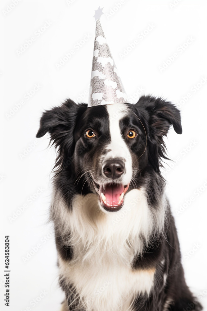 Cachorro com chapéu de aniversário aniversariante feliz pet petshop estimação carinho amor cuidado especial 