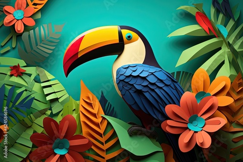 AI-generated colorful Toco toucan- Kirigami style © Tharaka