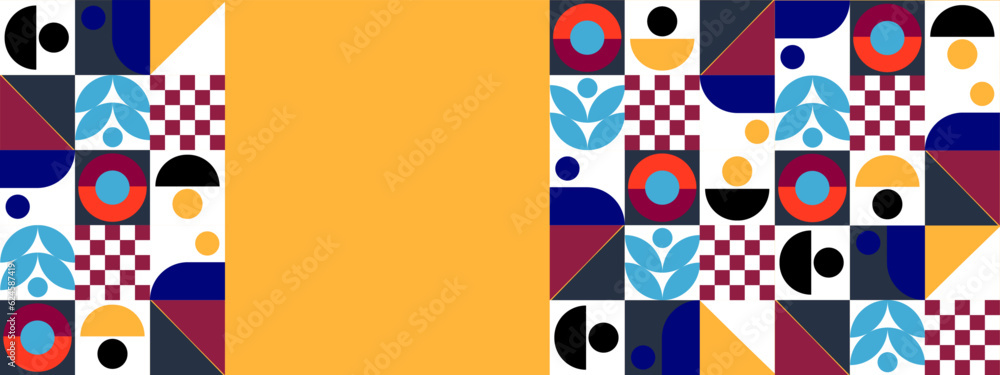 Fototapeta premium Abstract seamless geometric drawing. Seamless pattern with decorative geometric and abstract elements. Vector colorful background of the tiles. Modern exotic design for paper, cover, fabric, interior.