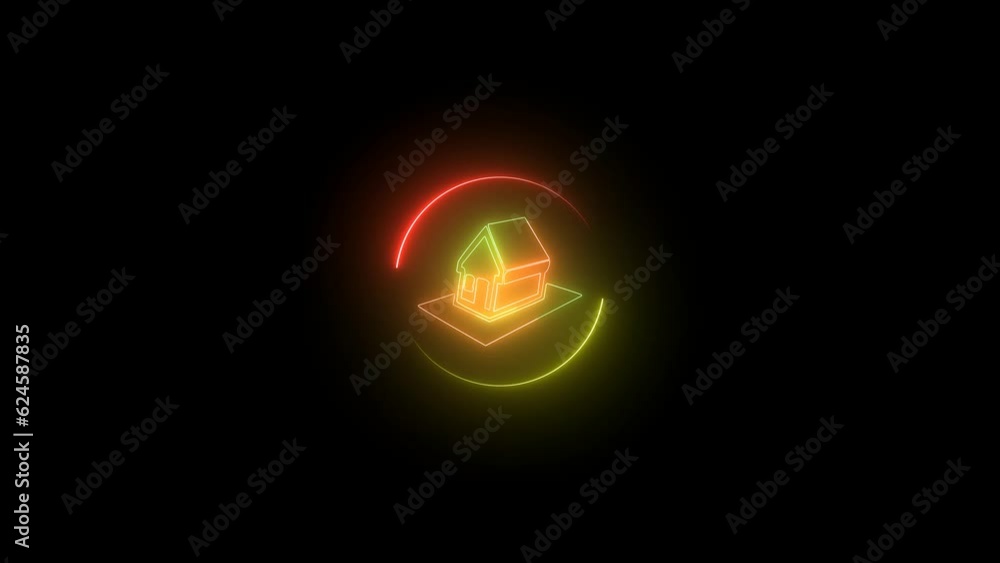 Neon l Smart home icon isolated on black background. 4k videos motion graphics . Neon l Smart home icon isolated on black background. 4k videos motion graphics .