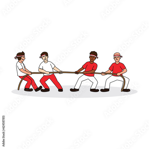 tug of war or tarik tambang competition during indonesian independence day celebration