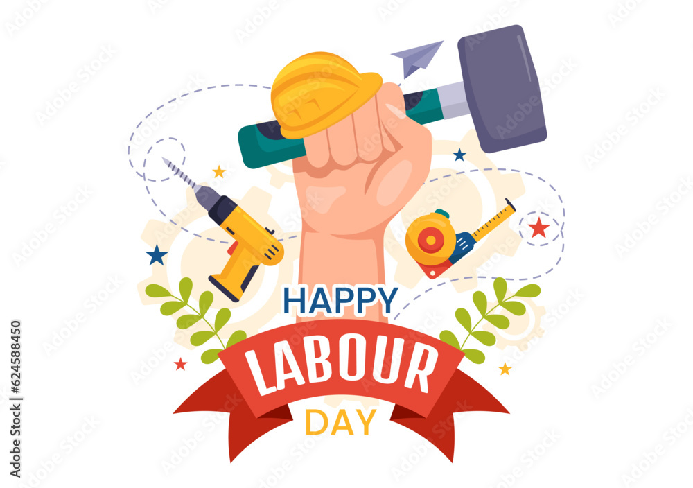 Happy Labor Day Vector Illustration with Various Construction Tools for Workers Buildings in Flat Cartoon Hand Drawn Background Templates Happy Labor Day Vector Illustration with Various Construction Tools for Workers Buildings in Flat Cartoon Hand Drawn Background Templates