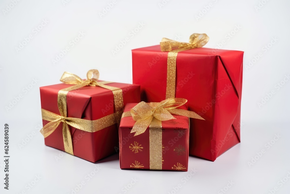 Obraz premium Christmas gift boxes on white background. Generative AI