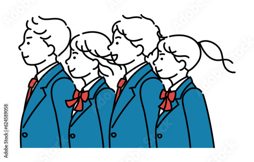 学生達の横顔シンプルイラスト