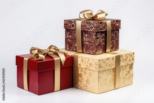 Christmas gift boxes on whi...