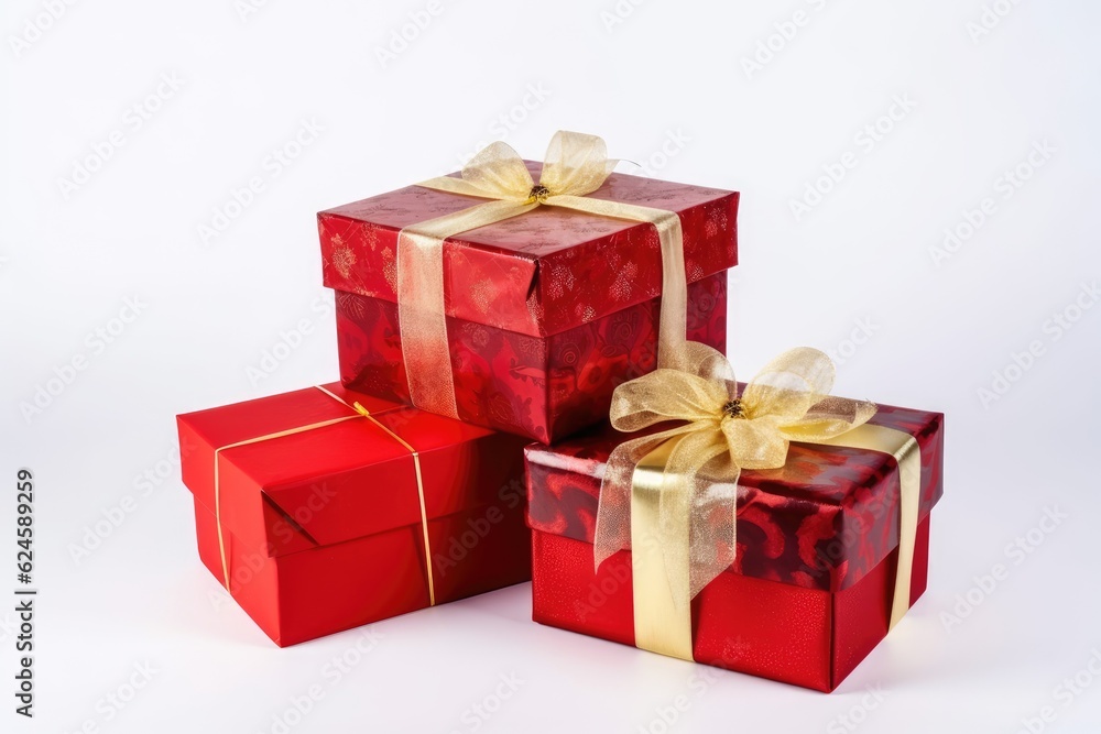 Fototapeta premium Christmas gift boxes on white background. Generative AI