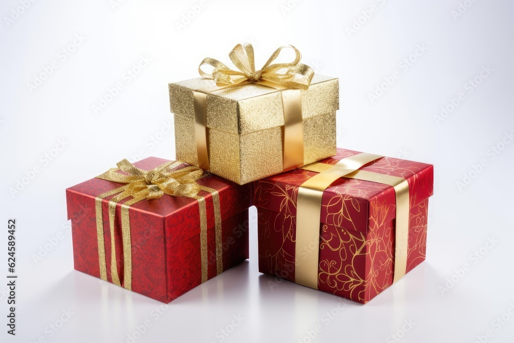 Obraz premium Christmas gift boxes on white background. Generative AI