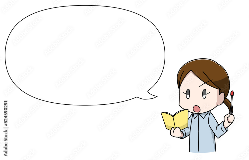 指示棒を持った険しい顔の女性教師のイラスト・フキダシ付き 指示棒を持った険しい顔の女性教師のイラスト・フキダシ付き