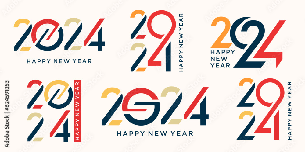 2024 Happy New Year logo text design. 2024 number design template. Vector illustration. 2024 Happy New Year logo text design. 2024 number design template. Vector illustration.
