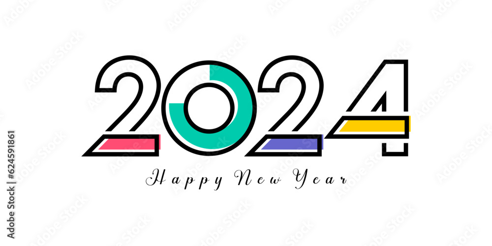 2024 Happy New Year logo text design. 2024 number design template. Vector illustration. 2024 Happy New Year logo text design. 2024 number design template. Vector illustration.