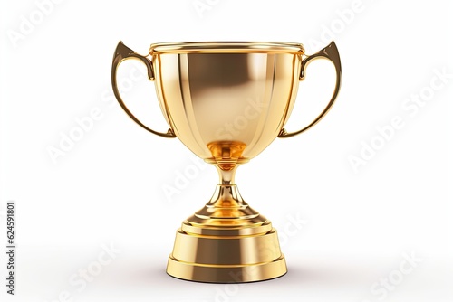 First place gold trophy cup isolated on yellow background