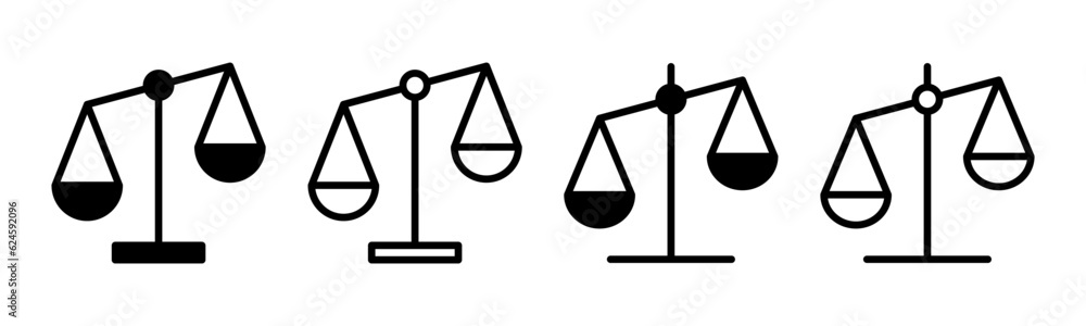 Scales icon set illustration. Law scale icon. Justice sign and symbol Scales icon set illustration. Law scale icon. Justice sign and symbol
