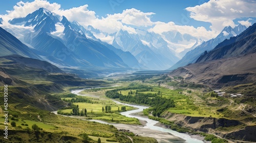 Gorgeous mountain landscape. Scenic view of Hunza Valley in summer in Pakistan