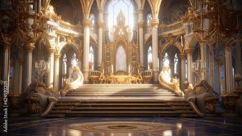 A realistic fantasy interior of the royal palace. golden palace. castle interior