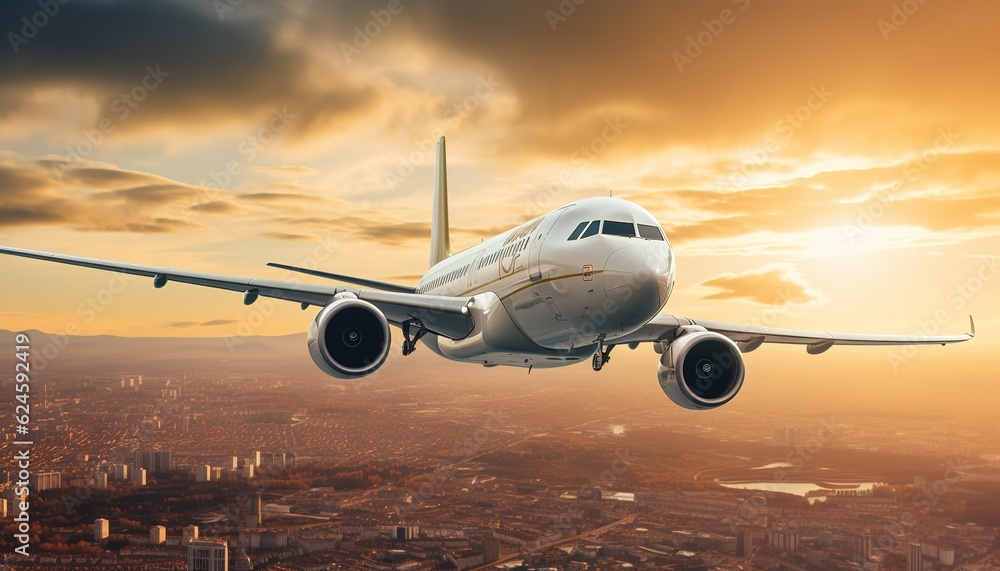 Fototapeta premium airplane flyover the island and ocean