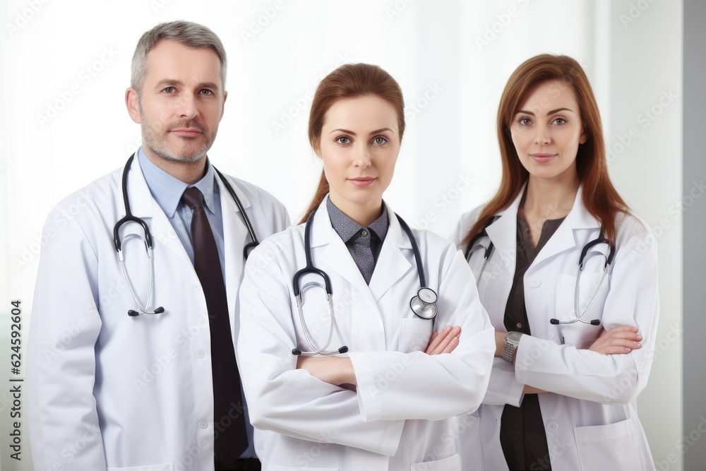 Medical team looking at camera together. Generative AI Medical team looking at camera together. Generative AI