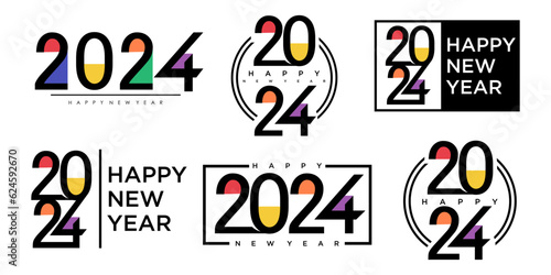 2024 Happy New Year logo text design. 2024 number design template. Vector illustration.