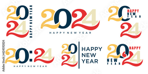 2024 Happy New Year logo text design. 2024 number design template. Vector illustration.