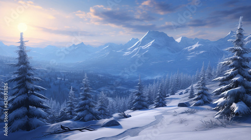 Winter landscape in the mountains background