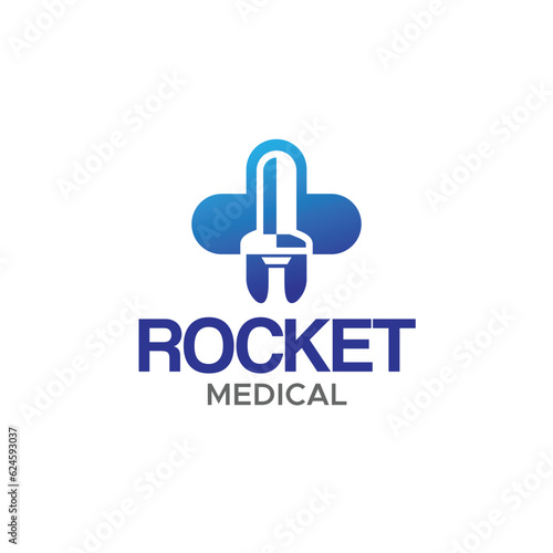 Flat Abstract ROCKET MEDICAL Plus logo design