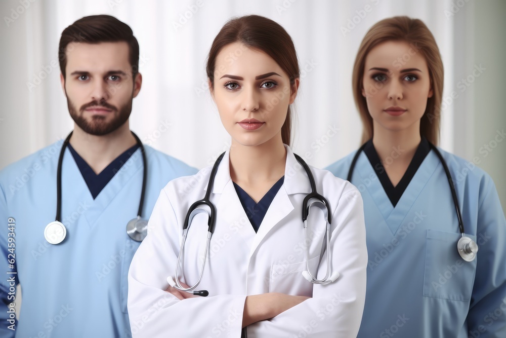 Medical team looking at camera together. Generative AI Medical team looking at camera together. Generative AI