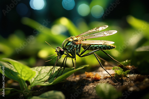 Nature's Intricacies: Capturing the Delicate Encounter of a Mosquito Alighting on a Puddle. Generative AI © Anthony Paz