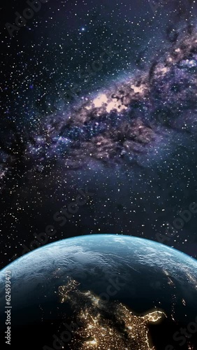 Earth in space. Vertical footage in 9:16 ratio. Smartphone and social media ready