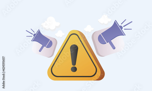 Important announcement, attention or warning information, breaking news or urgent message communication on megaphone with attention exclamation sign.on white background.Vector Design Illustration.