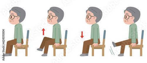 椅子を使用した運動をするシニア男性のイラスト