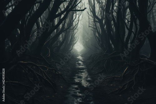 Mystical Shadows: Immersive Journey into the Dark Forest of Horror Film. Generative AI