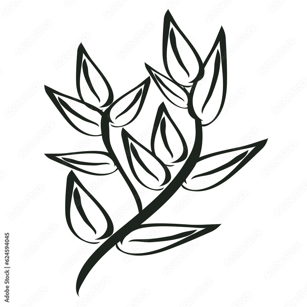 leaf line dark green line hand drawn doodle decorative elements . Concept design nature, tree, plant, leaf about saving the earth.