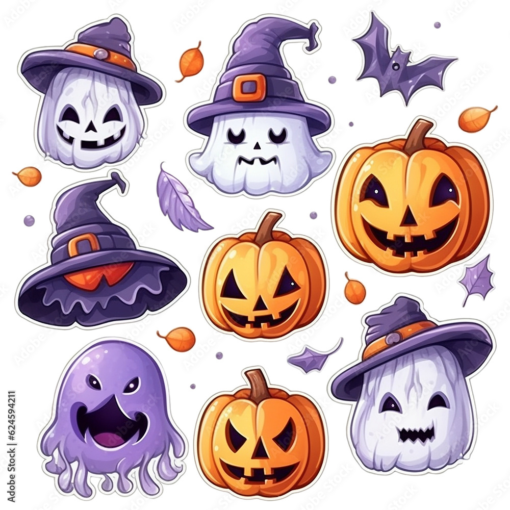 Set of halloween cartoon cute. Generated AI Set of halloween cartoon cute. Generated AI
