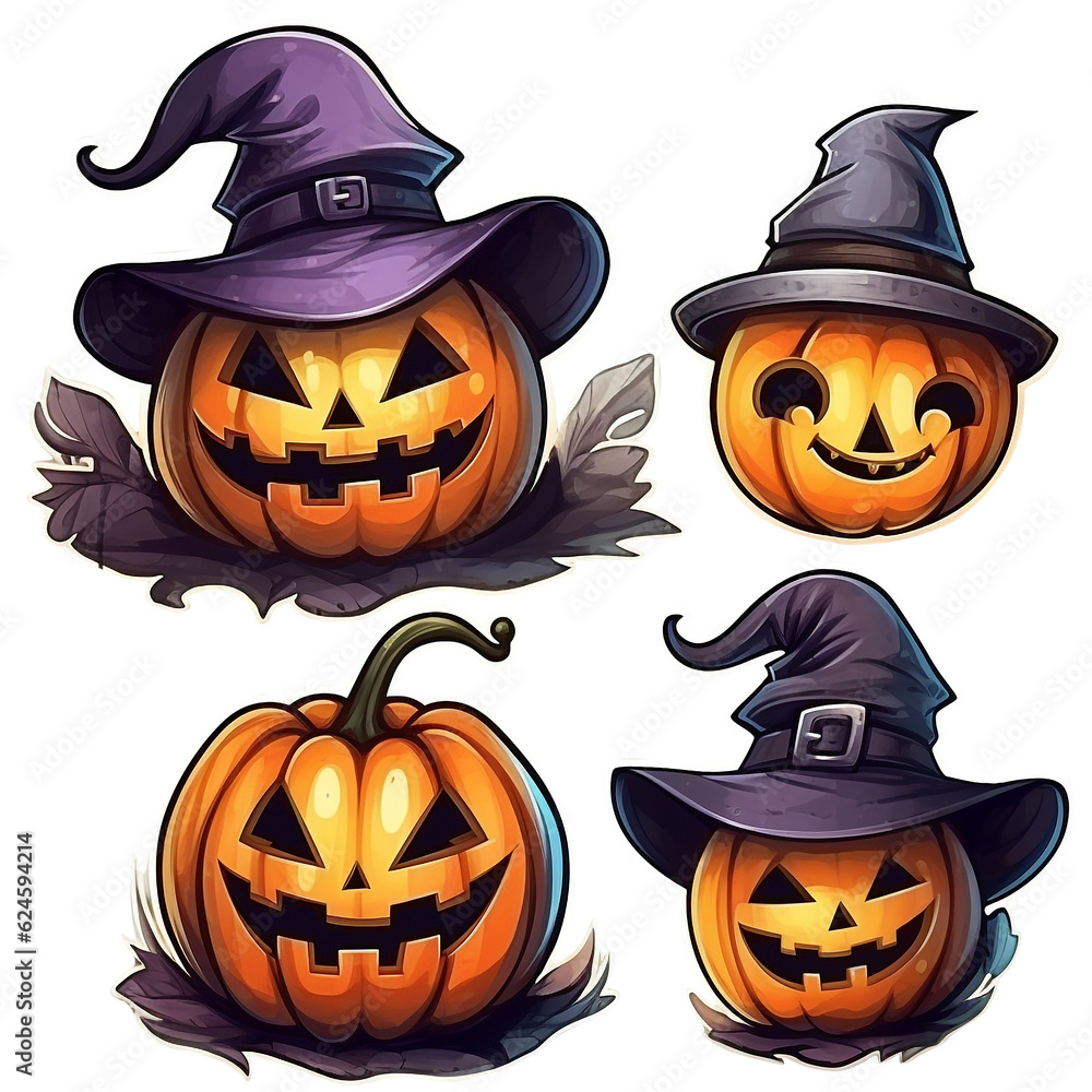 Set of pumpkin halloween cartoon. Generated AI Set of pumpkin halloween cartoon. Generated AI