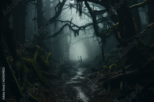 Mystical Shadows  Immersive Journey into the Dark Forest of Horror Film. Generative AI