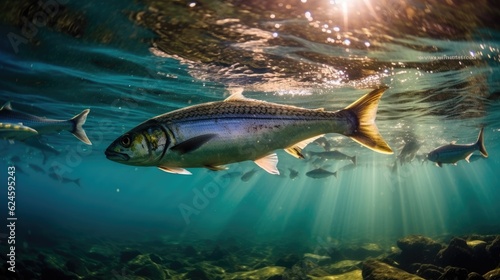 Sardines fish on ice in the market. Sardine fish. Generative Ai