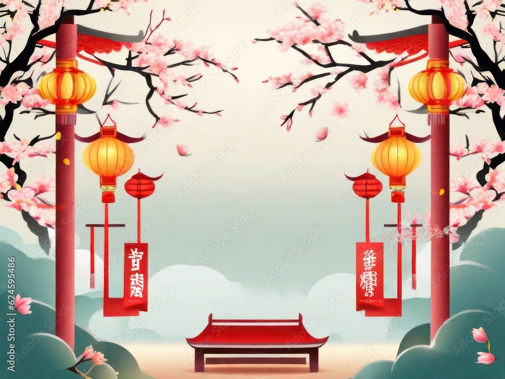 Spring Lantern Festival Design background.generative ai