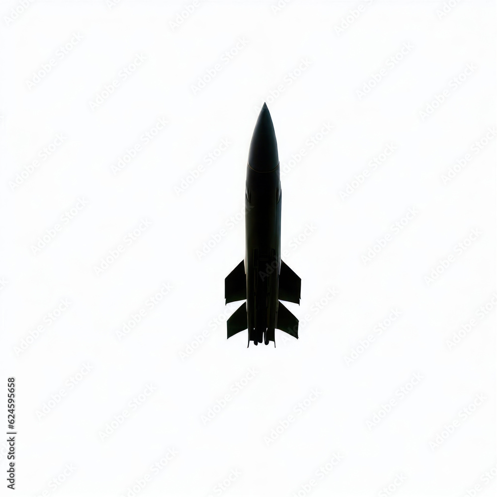 Missile rising from the launch pad isolate on white background.generative ai Missile rising from the launch pad isolate on white background.generative ai