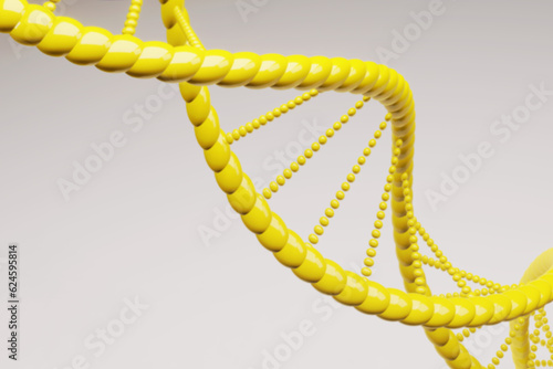 Celebratory and positive image of a yellow DNA double helix against a white background. Perfect for digital manipulation (ID: 624595814)