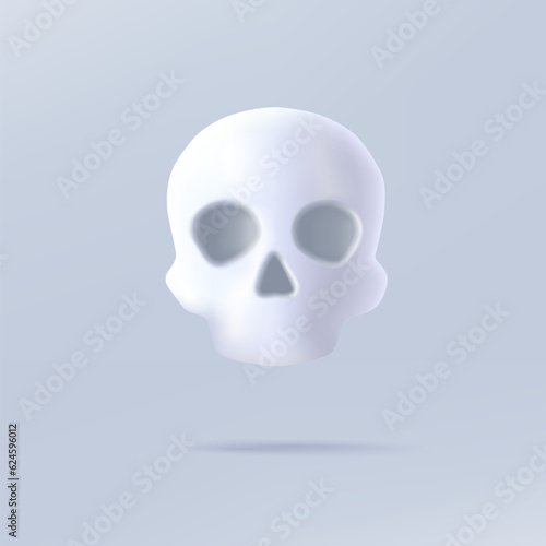 3d render icon of scull, white with shadow cartoon style with eyes and nose, digital illustration symbol