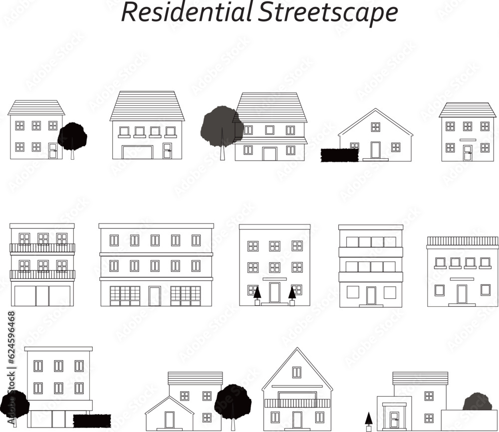住宅街のイラスト　Residential Streetscape04