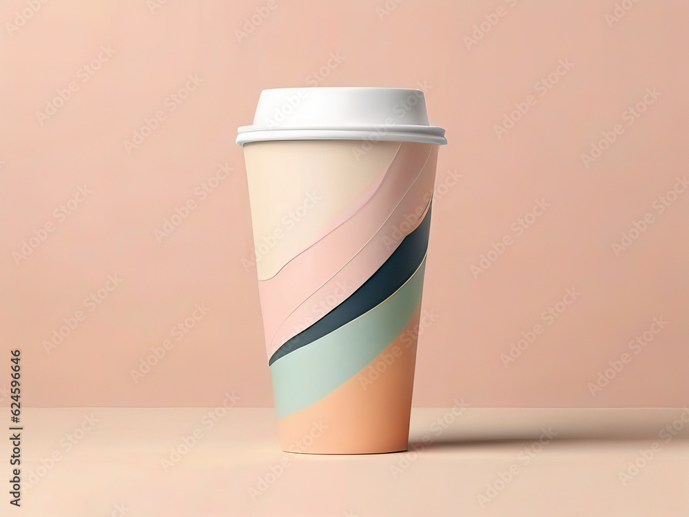 abstract milk tea cup design on neutral pastel background, modern milk tee shop cup design, takeaway packaging container abstract milk tea cup design on neutral pastel background, modern milk tee shop cup design, takeaway packaging container
