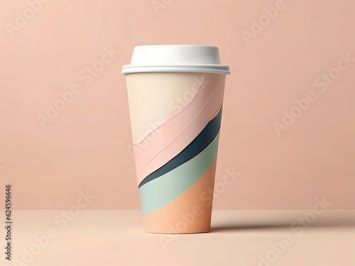 abstract milk tea cup design on neutral pastel background, modern milk tee shop cup design, takeaway packaging container © Kuan