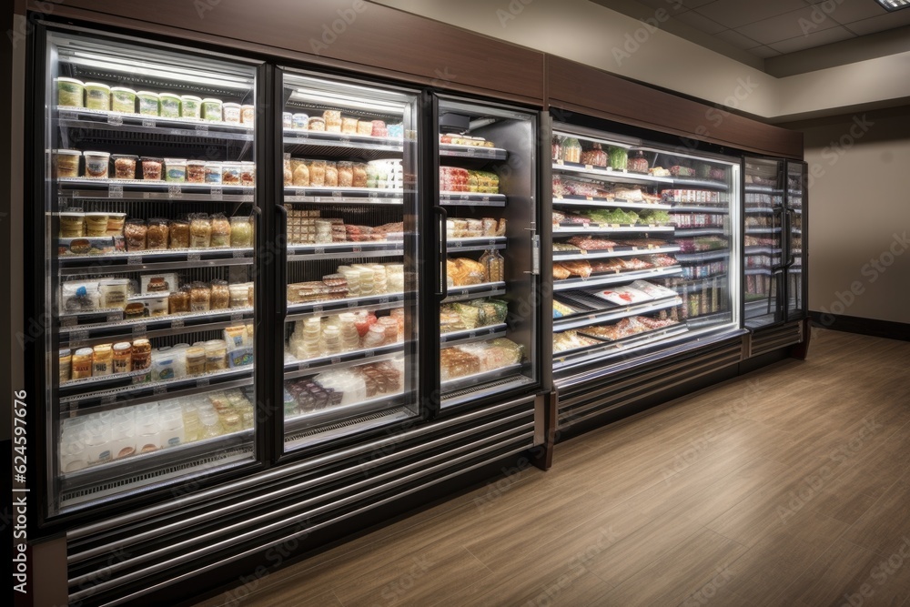walk-in refrigerator with wide variety of food and beverage selections, created with generative ai