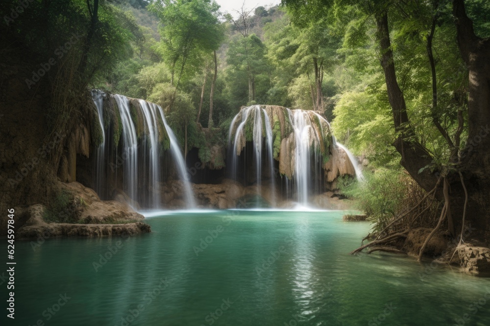 Fototapeta premium majestic waterfall cascading into tranquil pool of water, created with generative ai