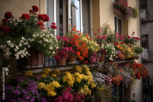 window garden overflowing with colorful and fragrant blooms, bringing a pop of color to the balcony, created with generative ai © altitudevisual