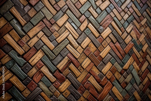 close-up of intricate pattern made by interweaving tiles or bricks, created with generative ai